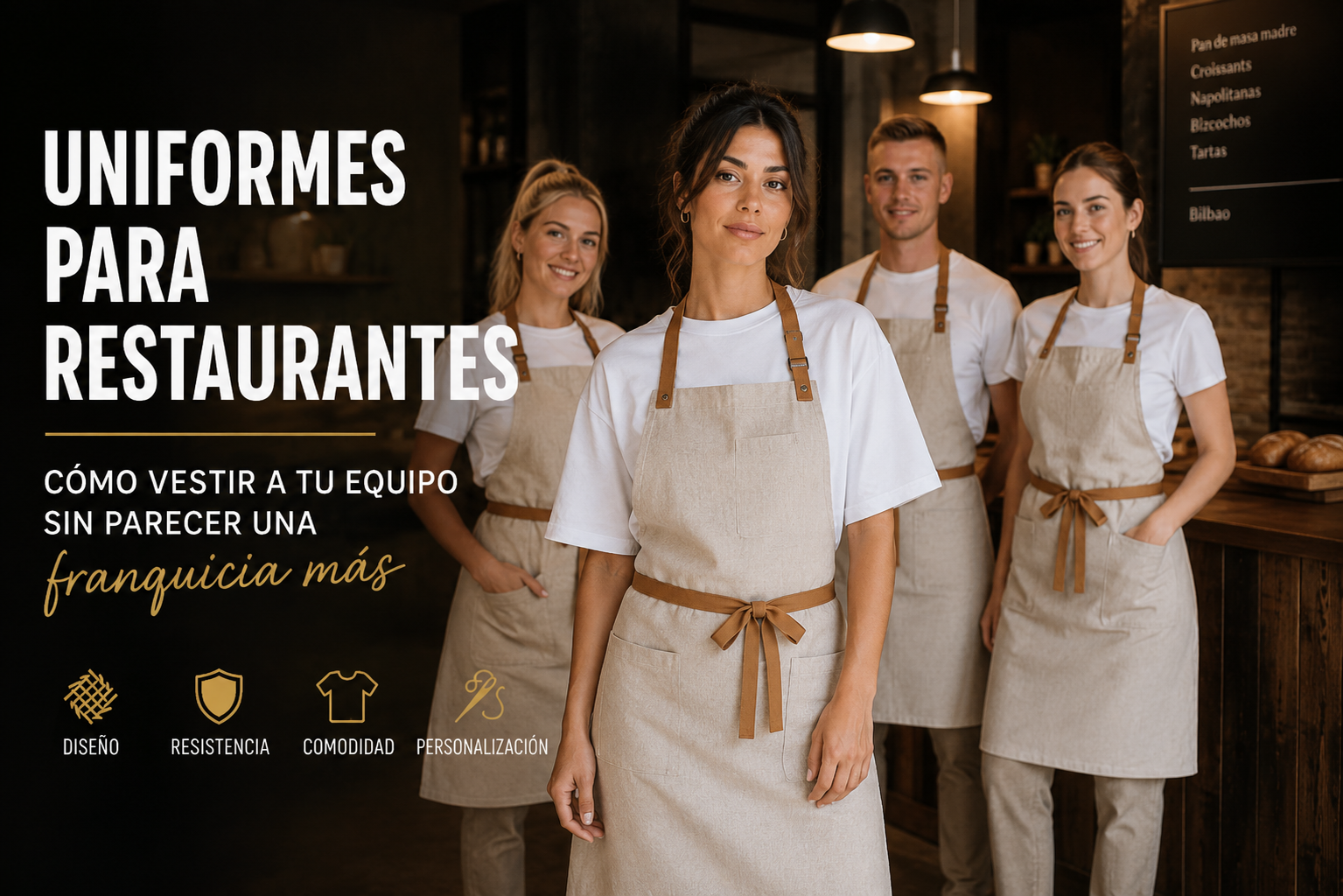Equipo de restaurante con uniformes profesionales personalizados de Tablyer