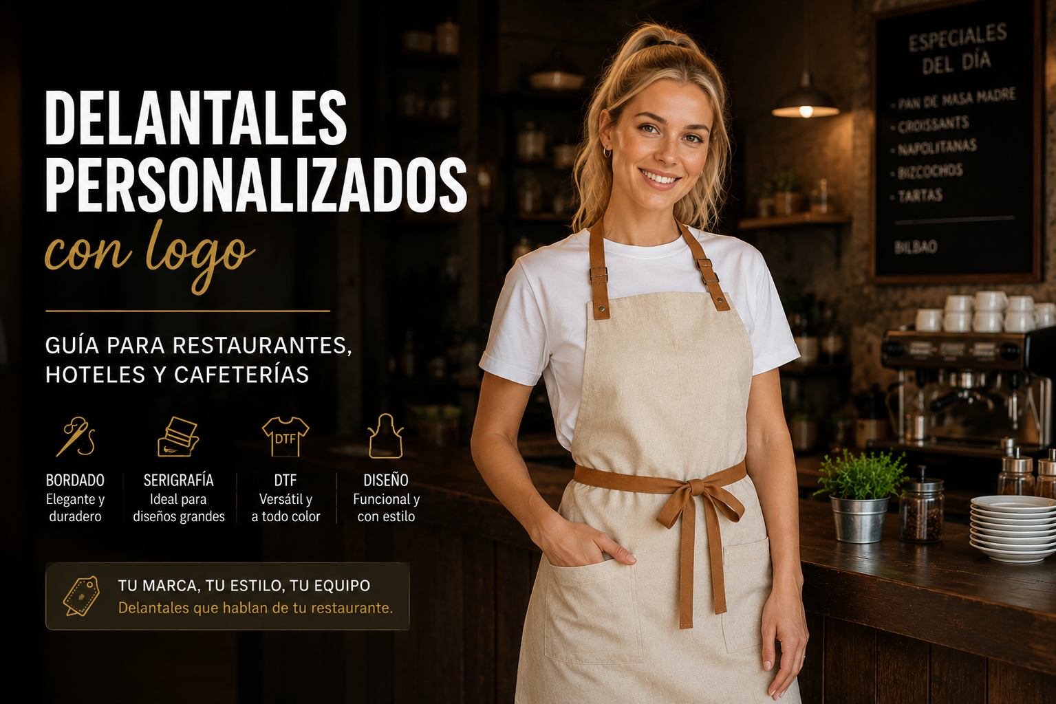 Delantales personalizados con logo bordado para restaurantes y hostelería | Tablyer